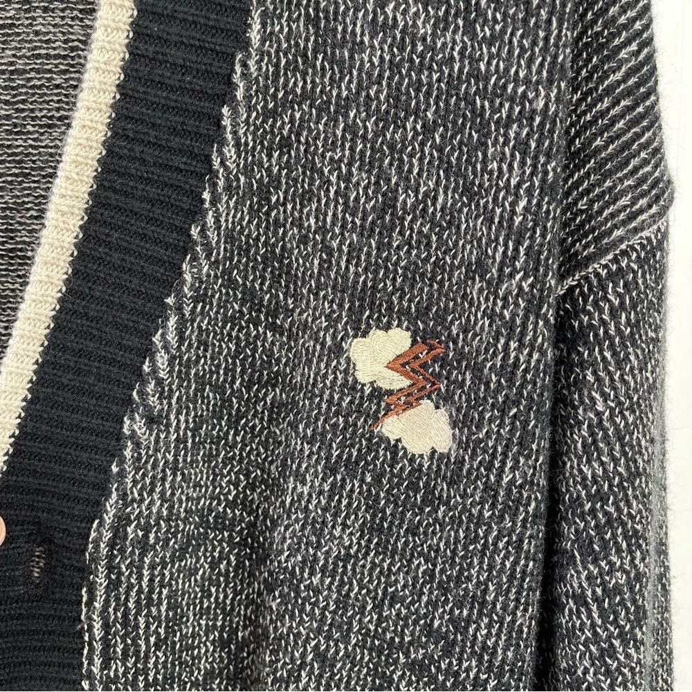 Vintage Sweater Lightning Bolt Patch Black Tan Grandpa Cardigan Size Small - Picture 6 of 12